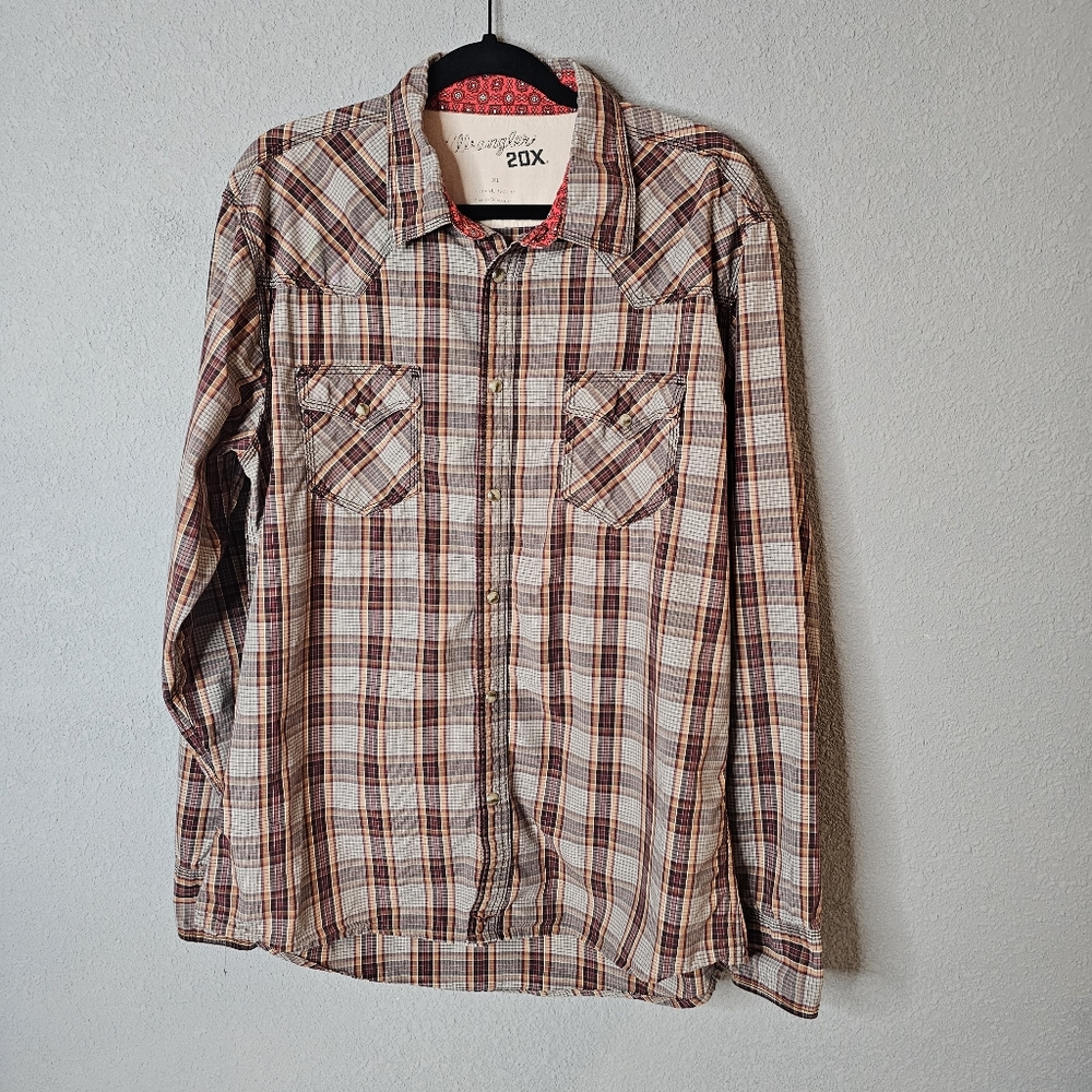 Wrangler 20X Shirt Mens XL Plaid Pearl Snap Western‎ Cowboy Rodeo MJ1337M Brown